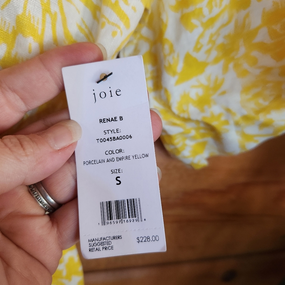 Joie NWT Renae B Yellow Floral Linen Shirt Peekaboo Cutout Back Stretch Top Sz S - Picture 6 of 13